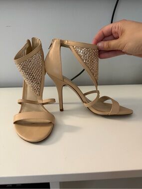 Aldo Beige Nude Crystal-Embellished Strappy High Heels